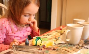 Egg-dying with direct food color application onto the egg.